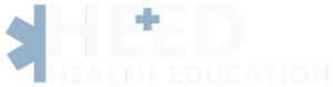 HEED Health Education Logo in white and pale blue.